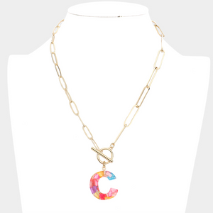 Colorful Monogram Pendant Toggle Necklace