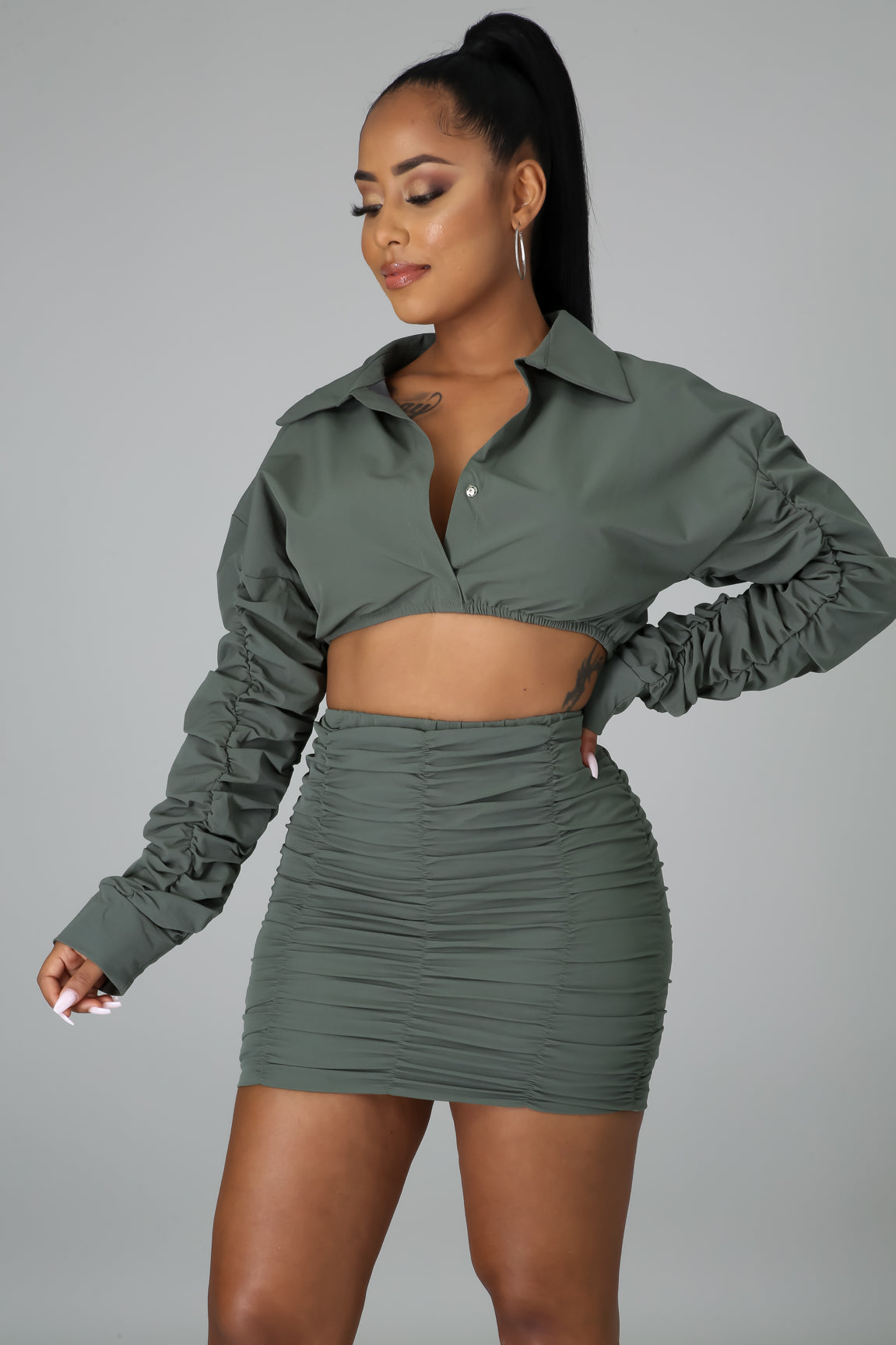 Ruched and Unfazed Skirt Set