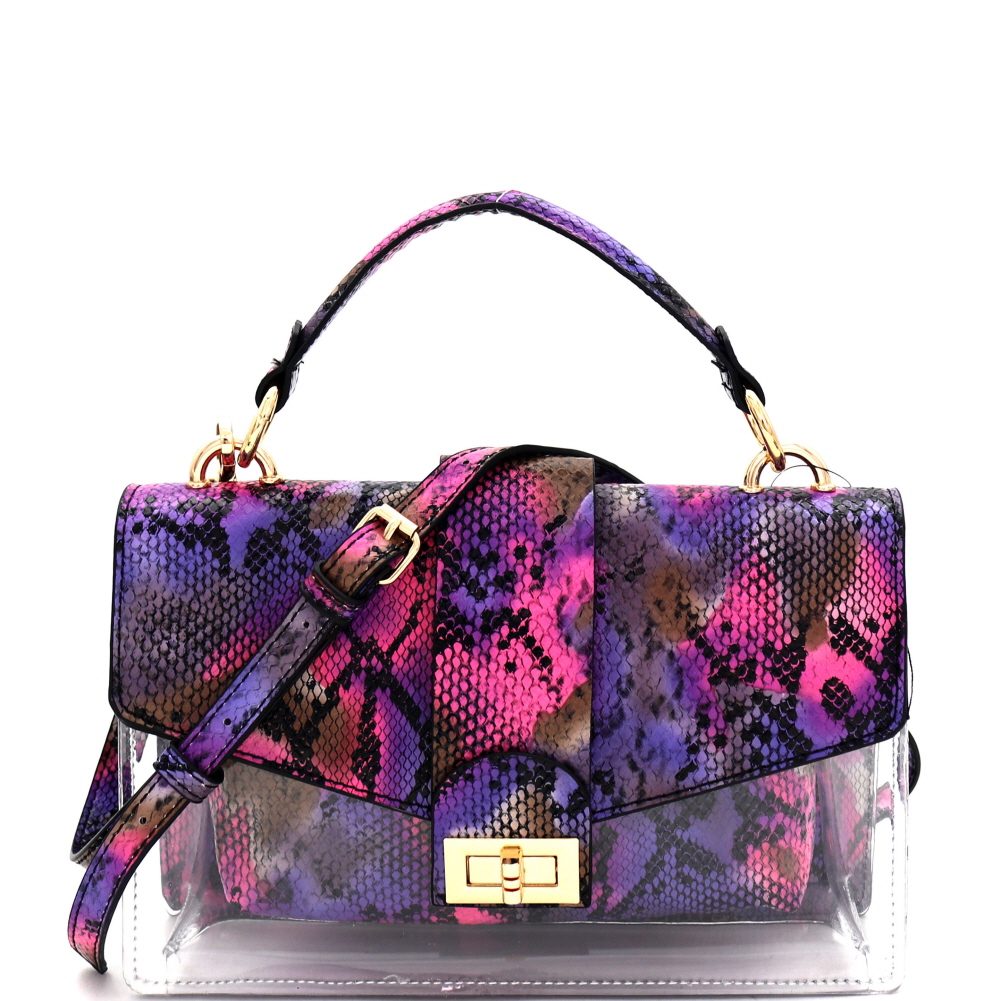 Multicolor Snake Print Turn-lock Accent 2 Way Medium Satchel