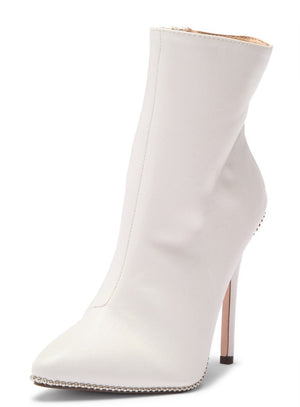 White Pu Pointed Toe Stiletto Ankle Boot