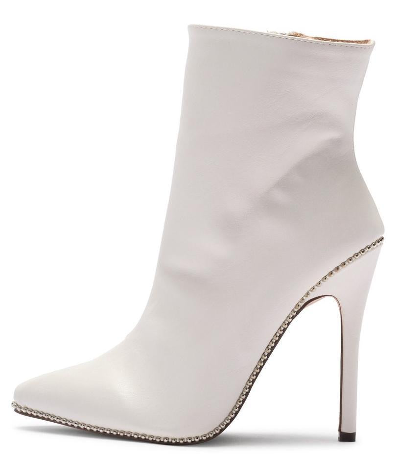 White Pu Pointed Toe Stiletto Ankle Boot