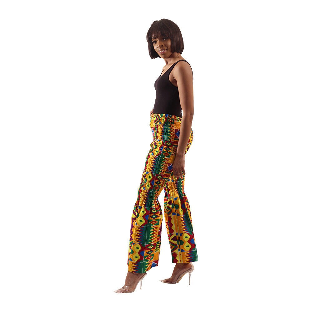 Kente Print Elastic Flare Pants