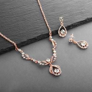 Rose Gold Vintage-Style Crystal Necklace and Earrings Set