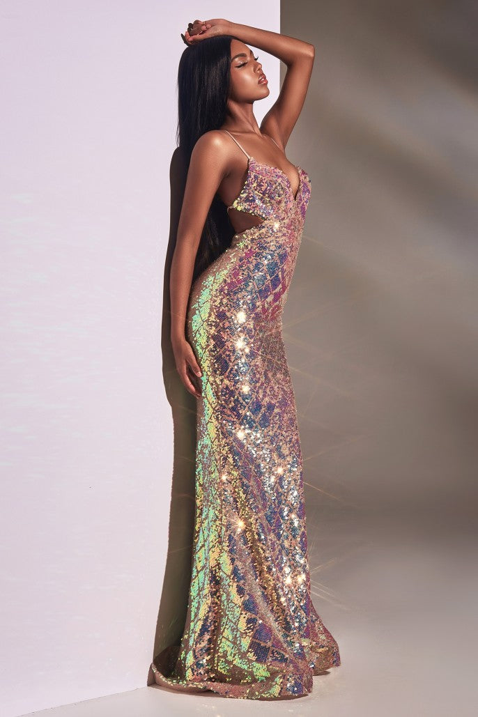Fitted Iridescent Sequin Gown