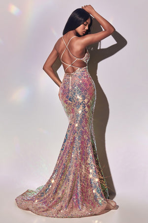 Fitted Iridescent Sequin Gown
