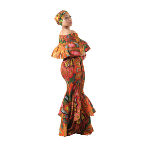 African Print Ruffled Mermaid Dress