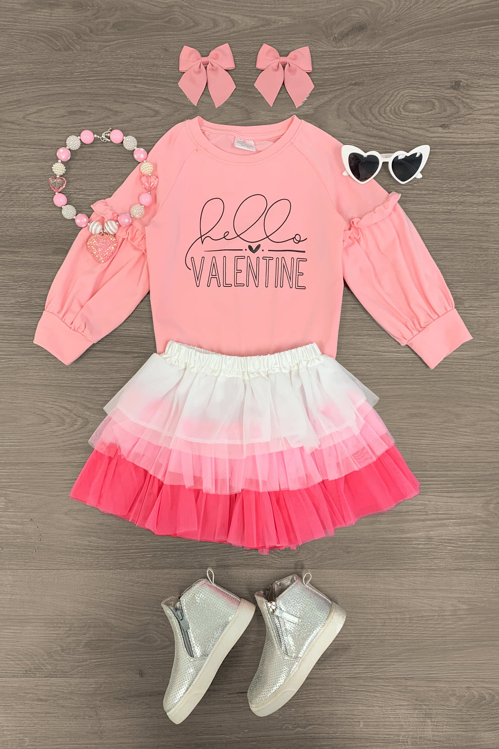Hello Valentine" Pink Tutu Skirt Set