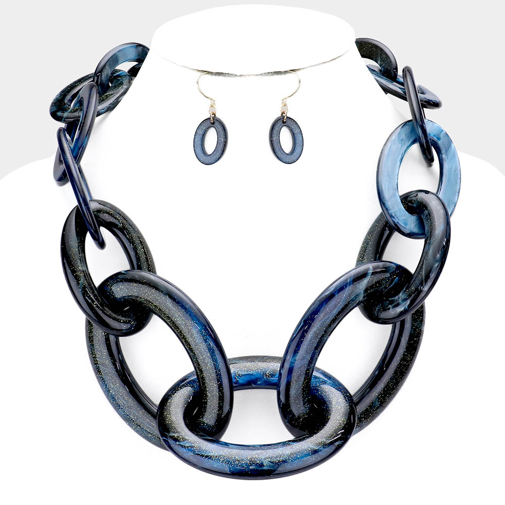 Glitter Circle Link Necklace Set
