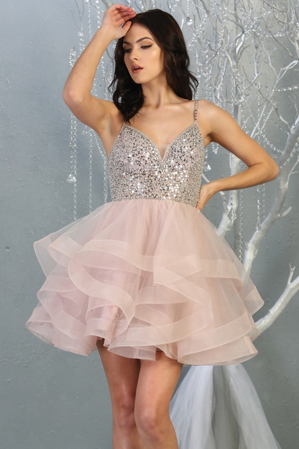 A-Line Sequined Lace Homecoming Dress