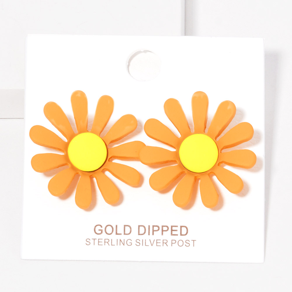 Gold Dipped Flower Stud Earrings