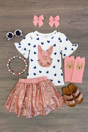 Rose Gold Bunny Sequin Skirt Set