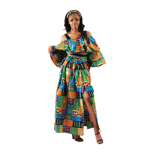 African Print Ruffled Top & Skirt Set