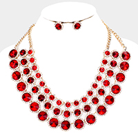 Crystal Pave Trim Round Evening Necklace