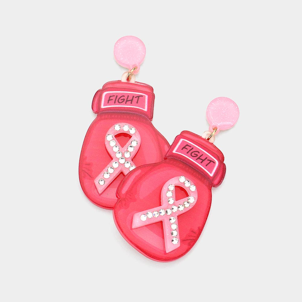Acetate Pink Ribbon Glove Dangle Earrings