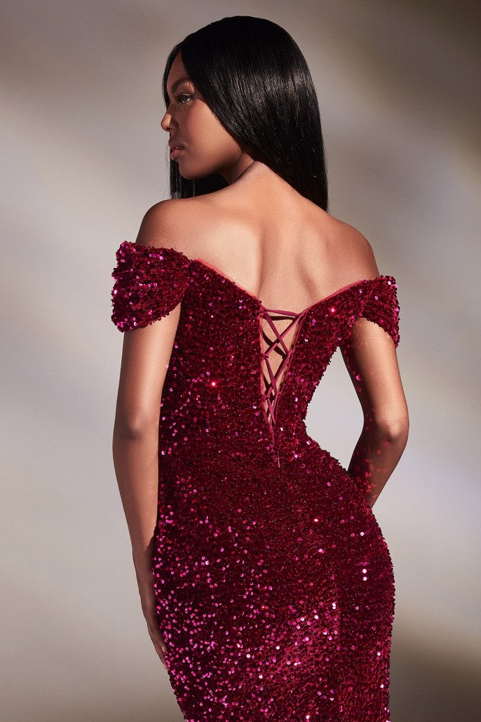 Velvet Sequin Off The Shoulder Gown