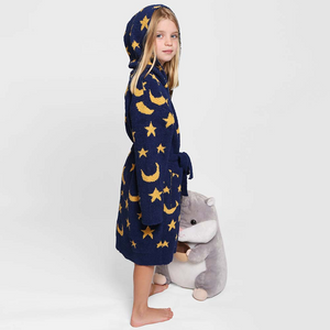 Kids Star Moon Print Hooded Cozy Robe