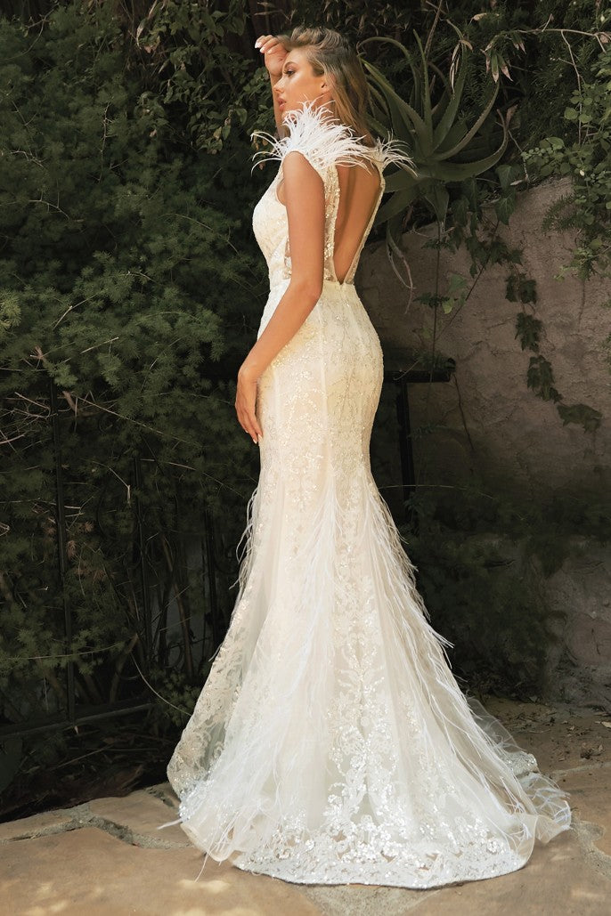 Embellished Mermaid Feather Bridal Gown