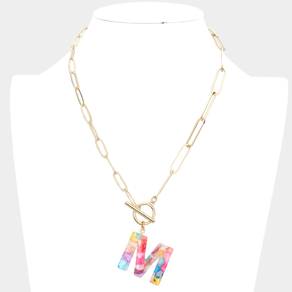 Colorful Monogram Pendant Toggle Necklace