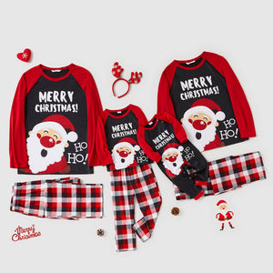 Christmas Cartoon Santa and Letter Print Red Family Matching Long-sleeve Pajamas Sets (Flame Resistant)