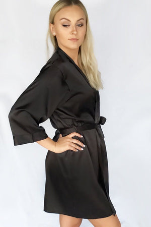 Black Satin Kimono Bridal Robe