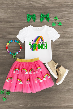 Too Cute to Pinch" Rainbow Tutu Skirt Set