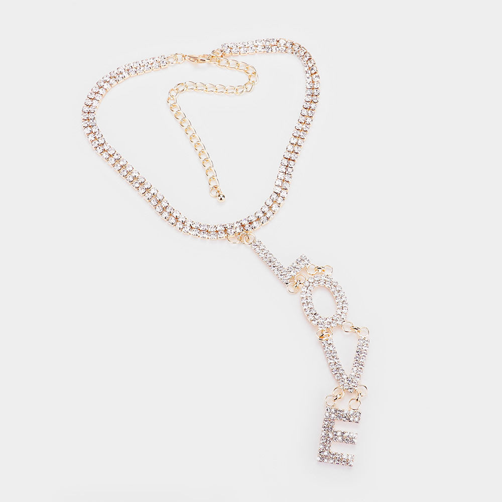 Crystal Rhinestone Love Drop Choker Necklace