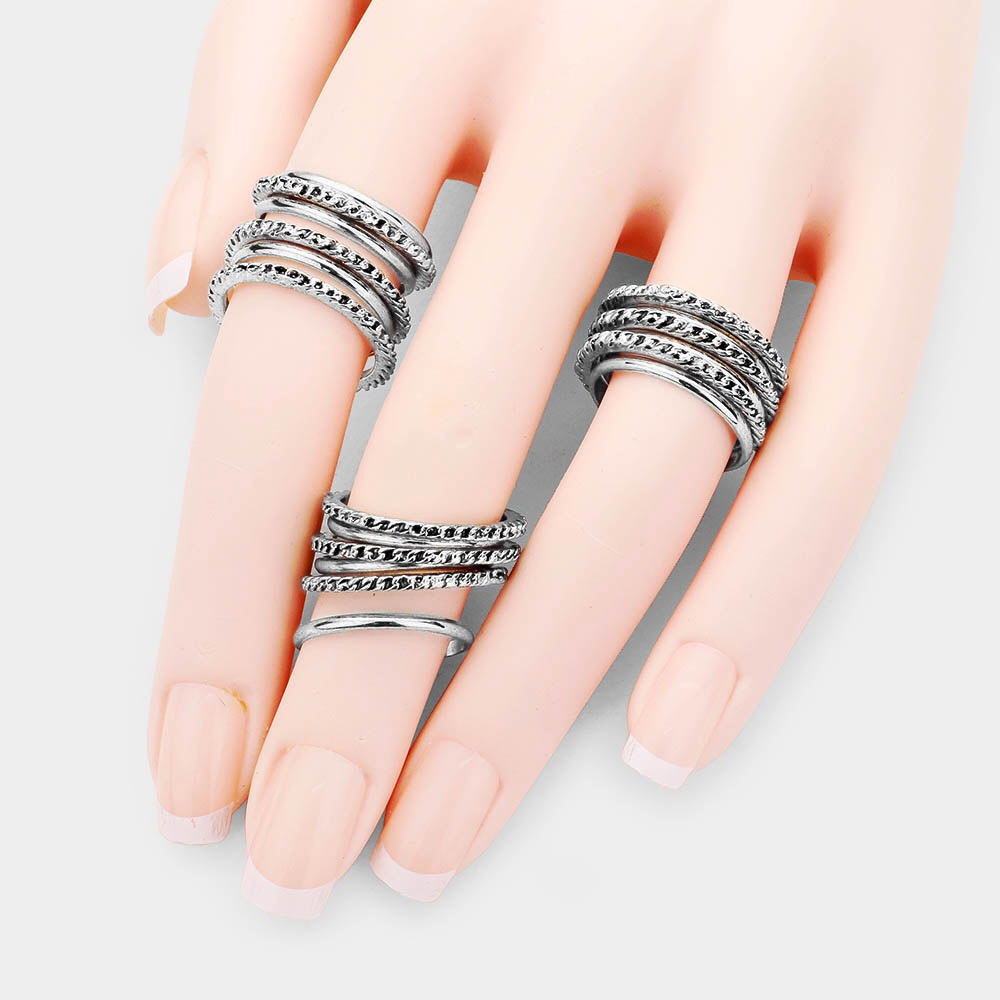 18PCS - Textured Metal Thickness Layered Rings