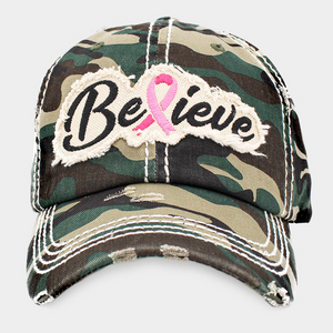 Believe Pink Ribbon Vintage Baseball Cap