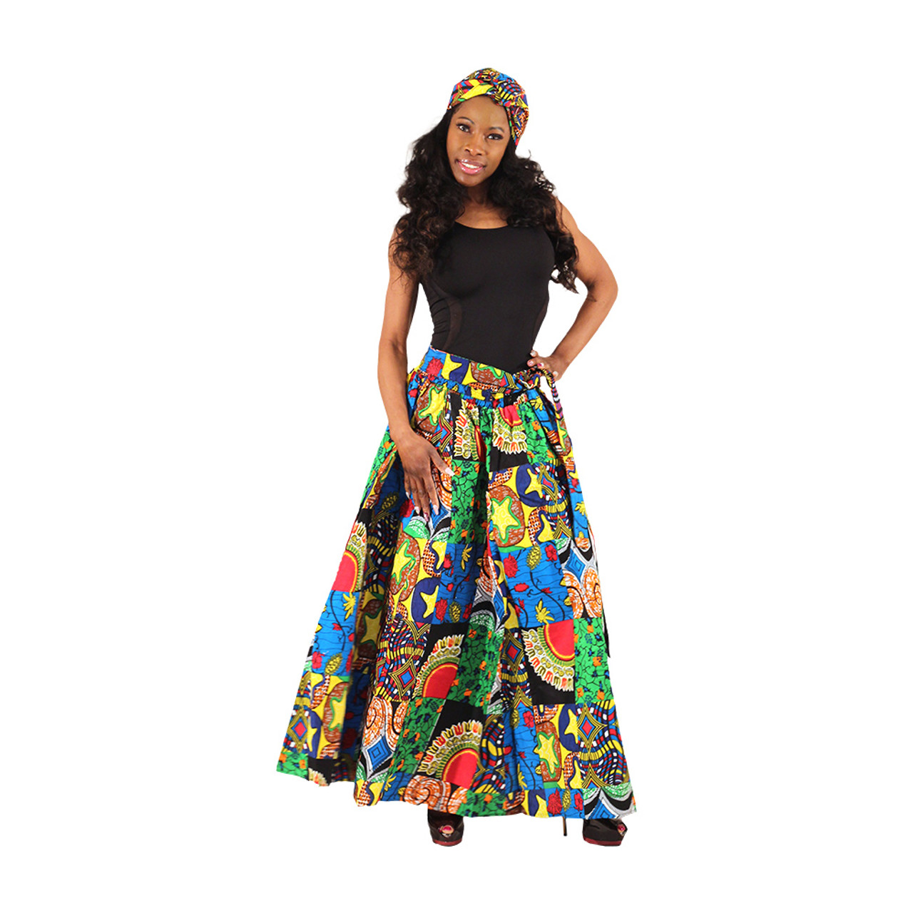 African Print 8 Panel Long Skirt