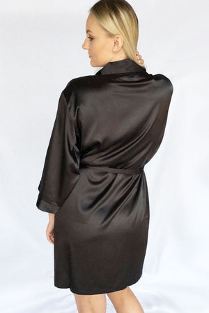 Black Satin Kimono Bridal Robe