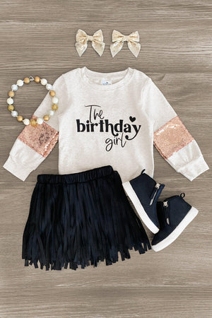 The Birthday Girl" Sequins & Fringe Suede Skirt Set