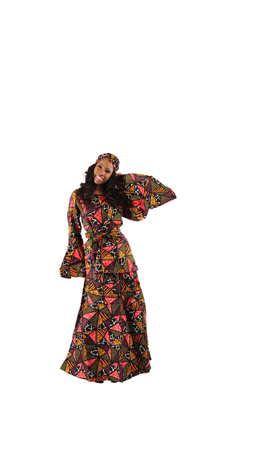 African Print Flare Top & Skirt Set