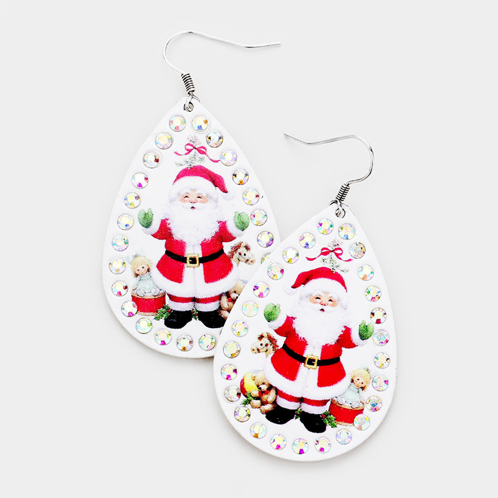 Christmas Santa Claus Teardrop Metal Dangle Earring