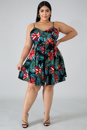 Tropical Floral Flare Dress
