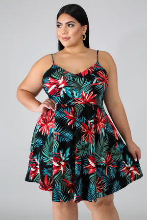 Tropical Floral Flare Dress