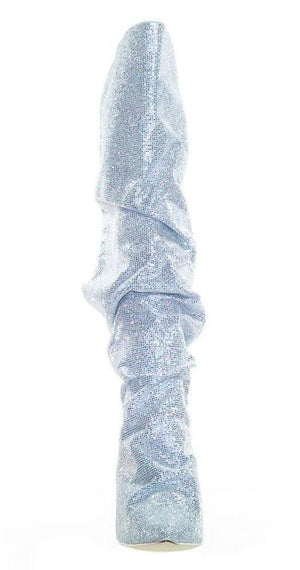 Silver Pointed Toe Slouch Angled Heel Knee High Boot
