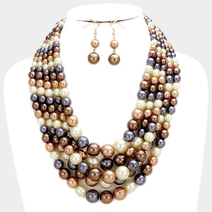 5 Row Strand Pearl Necklace Set