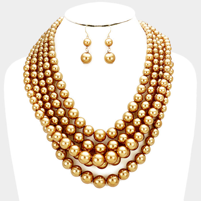 5 Row Strand Pearl Necklace Set