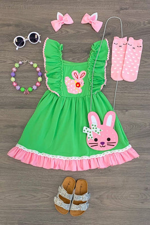 Easter Bunny Green Ruffle Dress